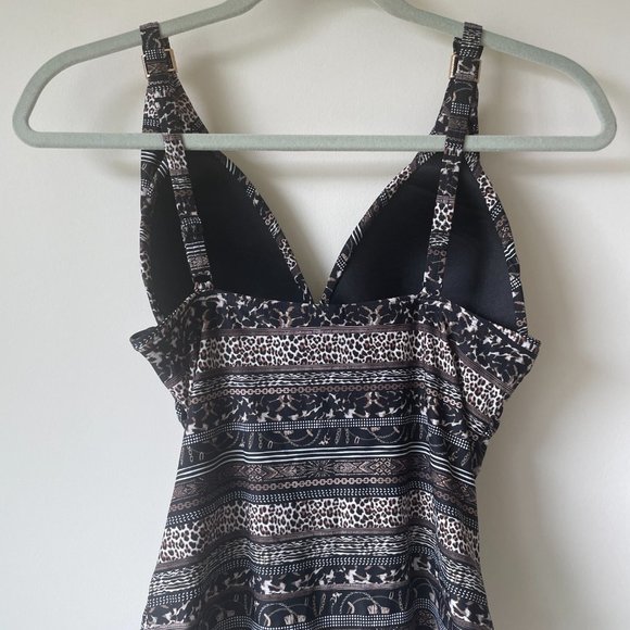 New NIP TUCK Swim One Piece Swimsuit Savannah Stripe Shirley 1P US 6 Black Brown - Picture 6 of 11